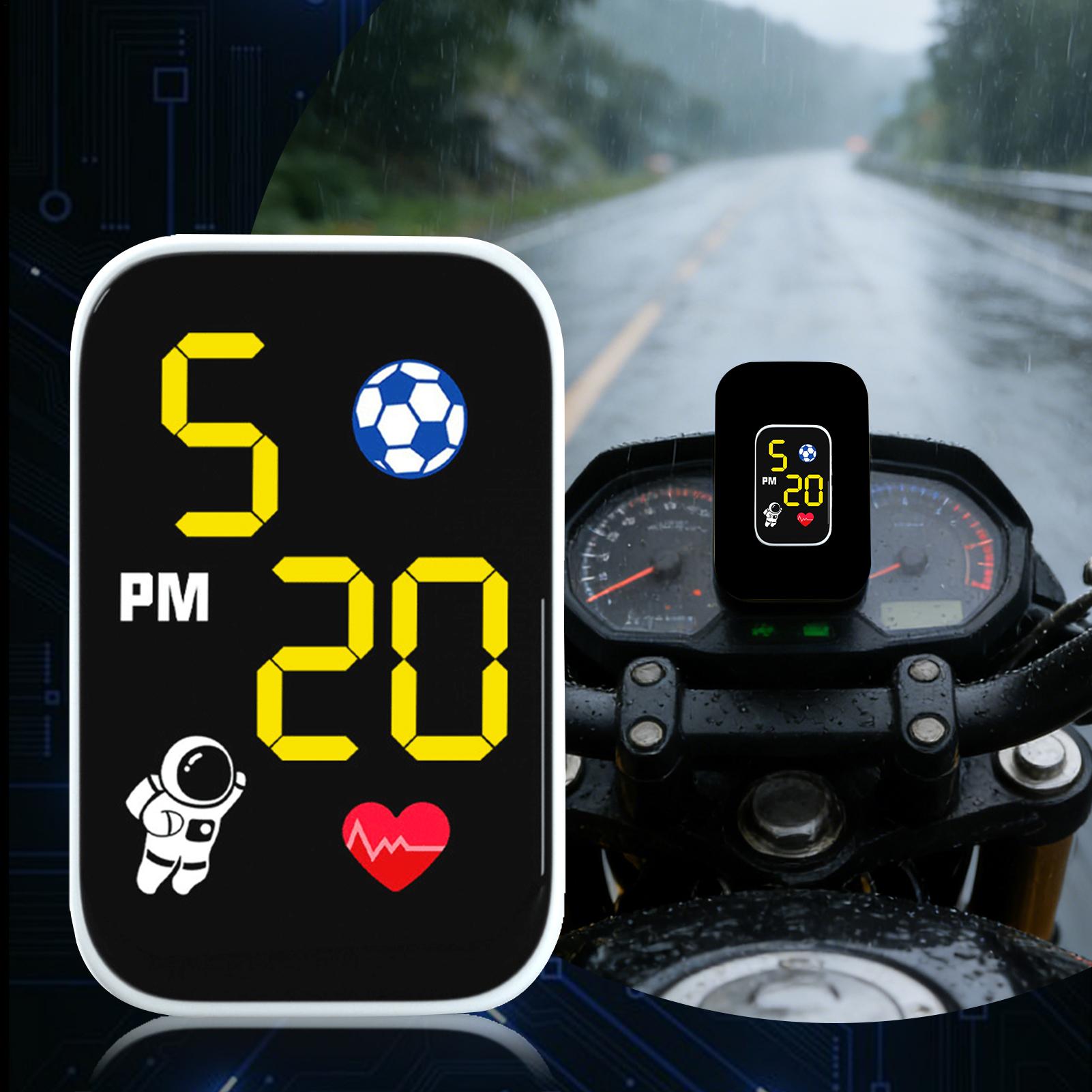 Cycling In City - Motorbike Digital Clock Small Adhesive Dash
